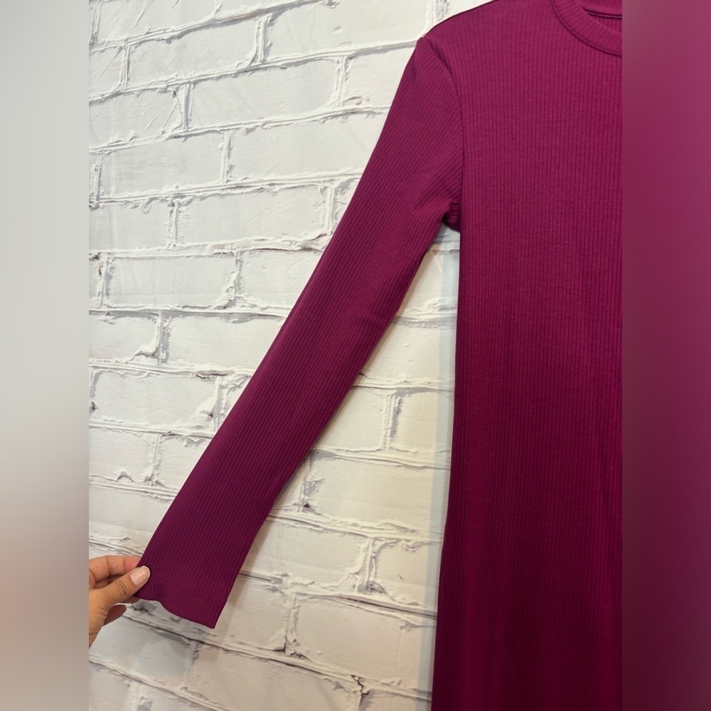 TEREZ Long Sleeve Rib Dress in Black Raspberry - Picture 7 of 9